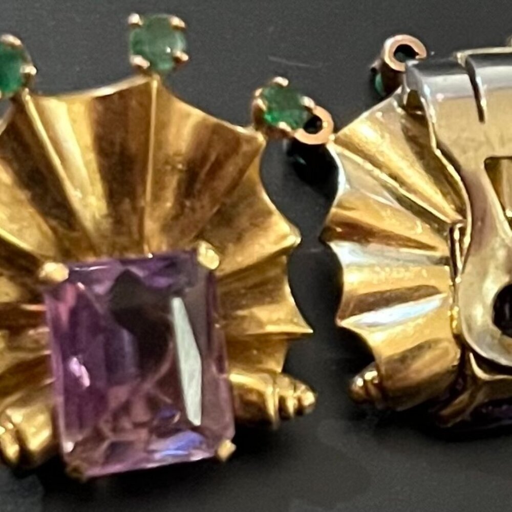 Vintage Art Deco Purple Gem Clip On Earrings